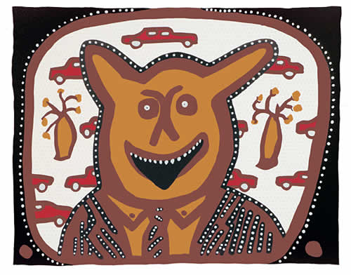 Hector Jandany and Adam Rish, Dewari (devil) on the Midday Show, Aboriginal art