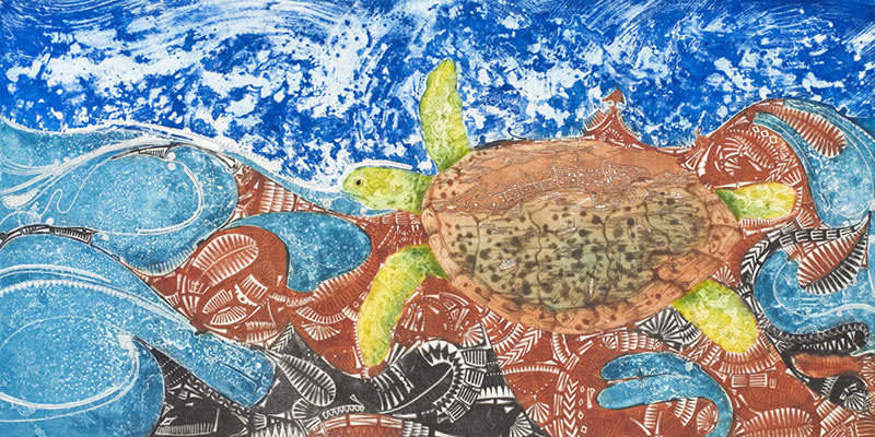Brian Robinson, Waterworld of Waiben where Warul swim through woven waters, Torres Strait Islander art