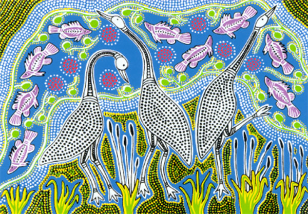 Roslyn Kemp, Three Jabirus, Australian Aboriginal art